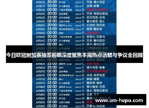 今日欧冠附加赛抽签前瞻深度聚焦本周热点话题与争议全回顾 今日欧冠附加赛抽签前瞻深度聚焦本周热点话题与争议全回顾